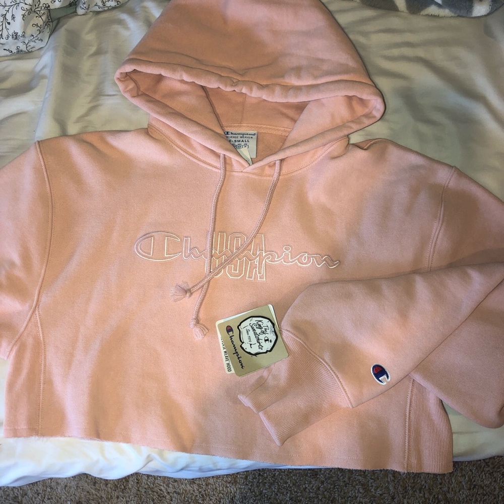 champion USA baby pink/tan cropped sweatshirt